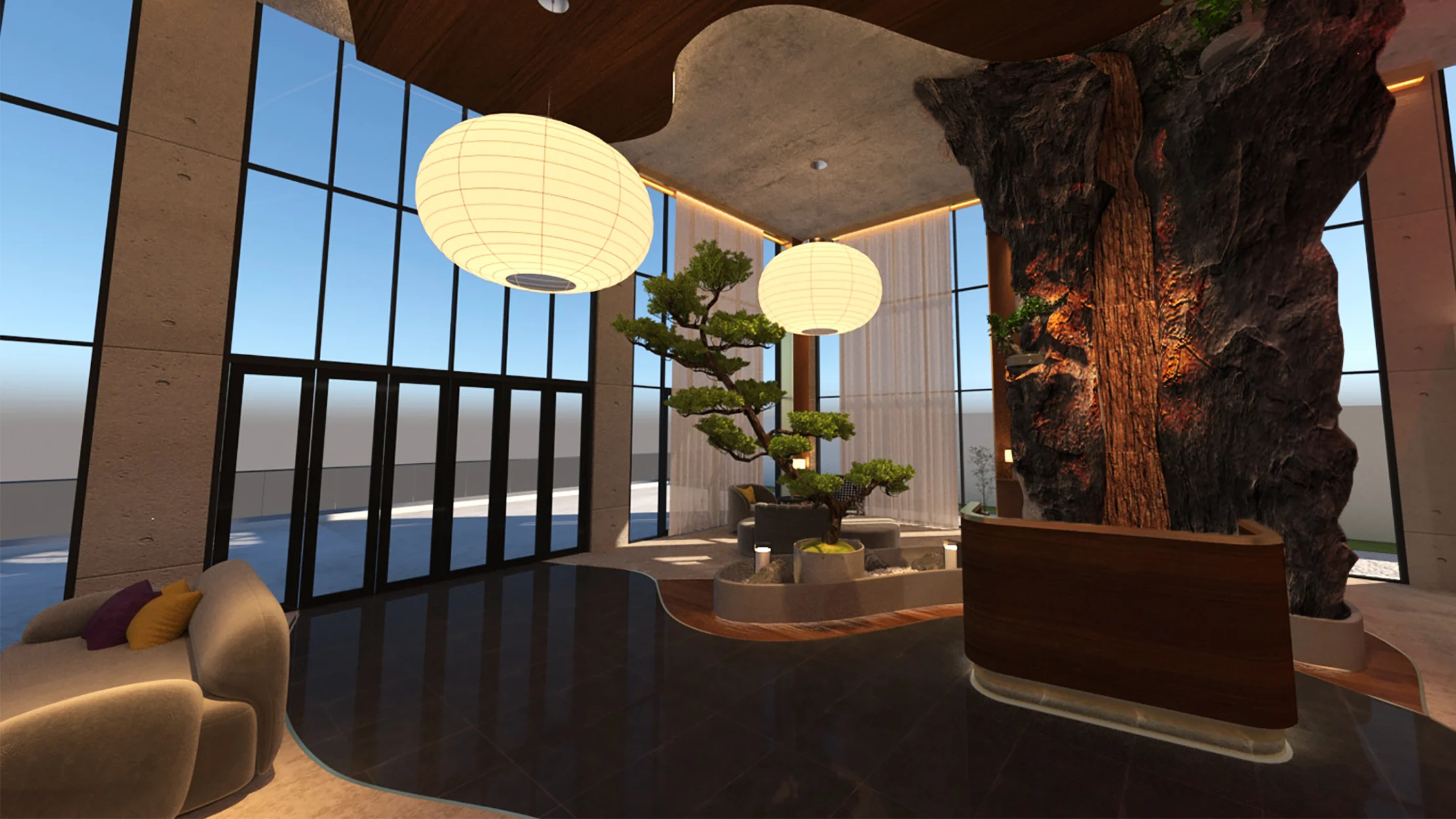 A sculptural Japanese-inspired social space at LŪMA